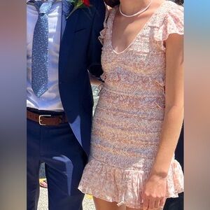 LoveShackFancy Ruffled Mini Dress in Cream and Pink